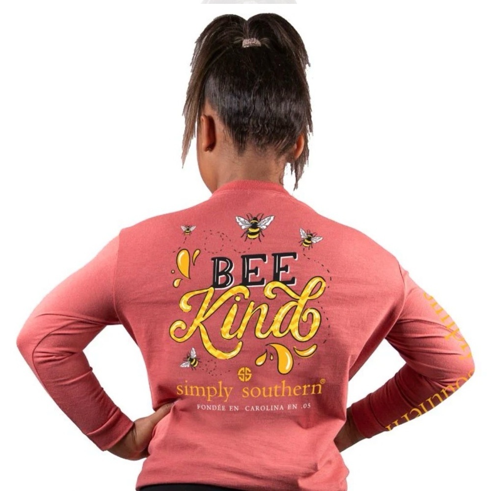 Simply Southern Coral-Orange Long Sleeve Tee with Yellow Logo